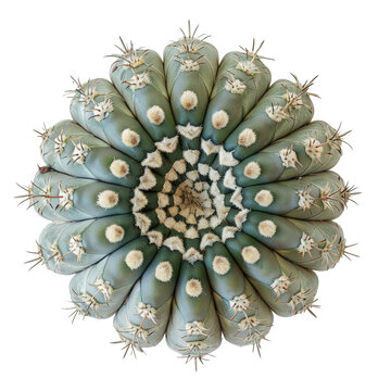 A stunning top down view of a Copiapoa Cinerea cactus set against a transparent background showcases its beauty