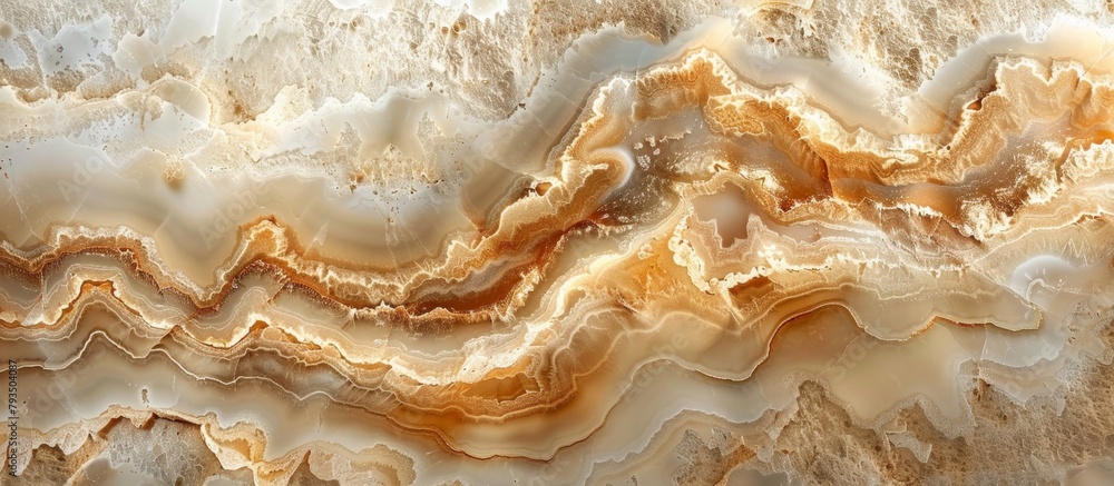 Poster a detailed close-up of a sizable marble slab displaying a complex and undulating design, perfect for