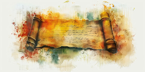 The Sacred Scroll and Words of Wisdom - Visualize a sacred scroll with words of wisdom and comfort, illustrating the guidance and solace that religious teachings can provide during times of sadness - obrazy, fototapety, plakaty