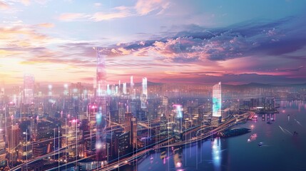 Urban Connectivity: Cityscape with Dot-to-Dot Smart Technology