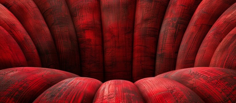 Close up of a vibrant red chair adorned with a large red blossom on the seat