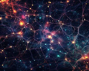Neurons cells with glowing light. Neuroscience. 