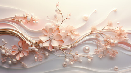3d illustration visualized elegant wave background with floral elements.
