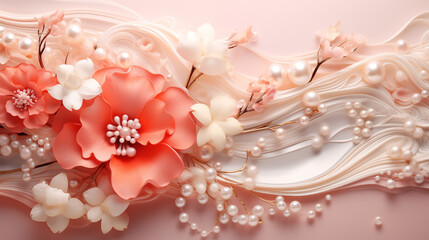 3d illustration visualized elegant wave background with floral elements. - 793507830