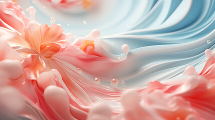 3d illustration visualized elegant wave background with floral elements. - 793508092