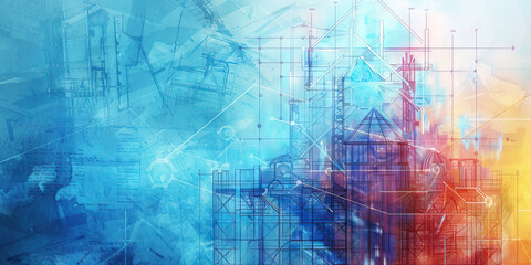 Constructing Belief Systems: The Blueprint and Building Structure - Imagine a blueprint for a building next to a constructed structure, illustrating the process of constructing belief systems