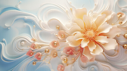 3d illustration visualized elegant wave background with floral elements. - 793508240