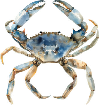 recommend clip art: Watercolor illustration of blue crab isolated.
