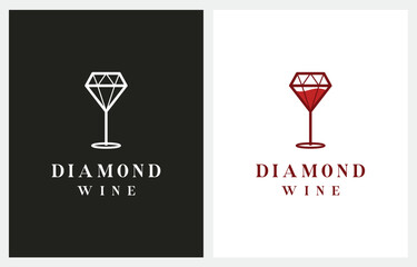 Wine Glass with Diamond Cafe Bar logo design icon vector