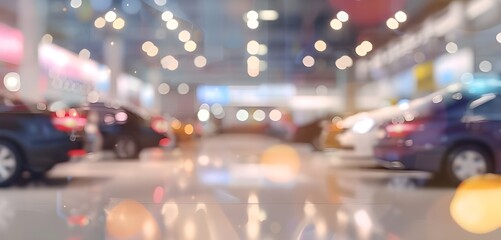 parking street at night,Blur Row Of New Car At Car Showroom Dealership Abstract Defocused Background