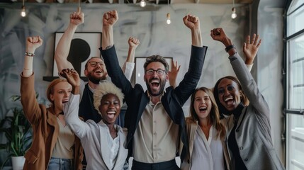 A diverse group of professionals in a brainstorming session, engaging energetically, displaying a mix of seriousness and excitement, against a muted background, styled as a dynamic team shot.