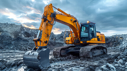 Excavator at work in quarry