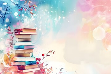 background with colorful books, Stack of colorful books on background