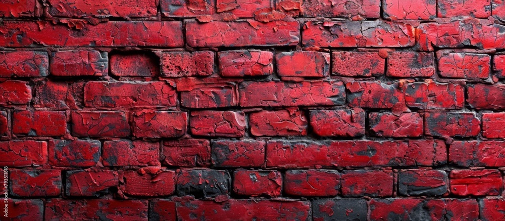 Poster detailed view capturing the texture and color of a red brick wall set against a deep black backgroun