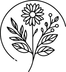 Simple flower coloring page line art black and white Flower logo design