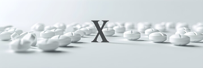 Pharmaceutical Abbreviation ‘Rx’ Standing Out in Bold Contrast against White Background - obrazy, fototapety, plakaty