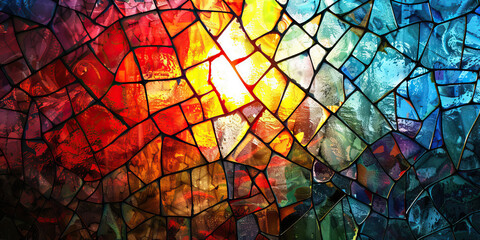 The Shattered Stained Glass Window and Renewed Faith - Visualize a shattered stained glass window being repaired, illustrating the idea of renewed faith after experiencing destruction - obrazy, fototapety, plakaty