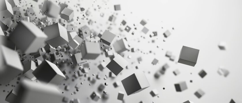 Subtle 3D cube scatter, monochrome palette, clean minimalist style