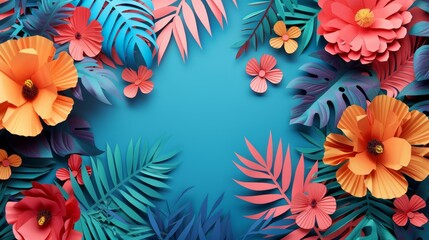 Fototapeta na wymiar DIY summer sales design, handcrafted tropical motifs, craft paper and vibrant hues, handmade style copy space
