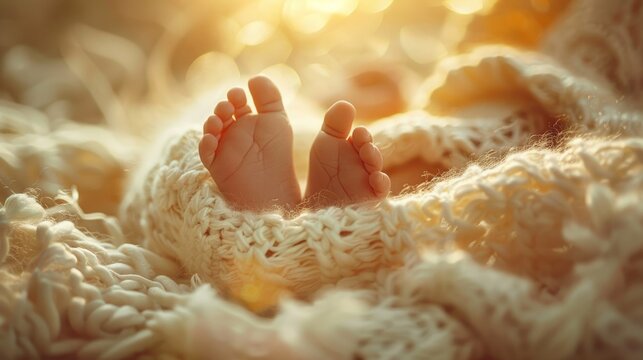 Delicate feet of a newborn cradled in mother's hands forming a heart, Closeup, New beginnings, AI Generative