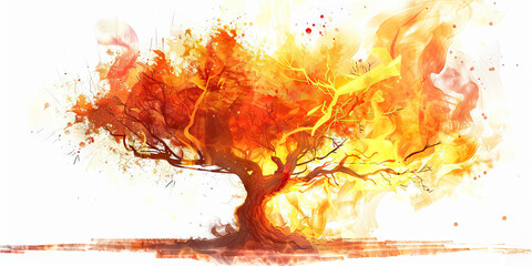 The Burning Bush and Spiritual Rebirth - Imagine a burning bush symbolizing destruction and spiritual rebirth, as in the biblical story of Moses - obrazy, fototapety, plakaty