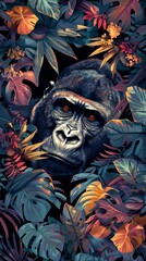 Mystical gorilla in tropical jungle