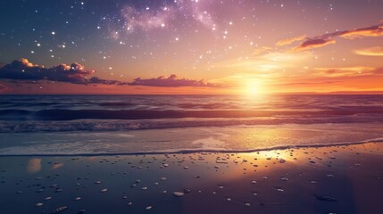 Fototapeta na wymiar Peaceful background with beautiful sunset in the beach sky