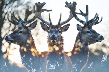 An illustration of double exposer on deer's with jungle view inside of it on a clean backdrop for text or product advertisement or a background, Generative AI.
