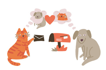 Dog and cat correspond by mail