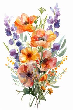 Freshly painted watercolor spring florals, vibrant isolated clipart --ar 2:3 Job ID: 61e009f0-6b5d-45fc-9740-52d0e167b801