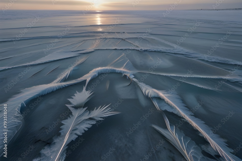 Poster ice pattern of the frozen lake generator ai