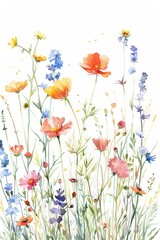 Obraz na płótnie Canvas Bright summer meadow in watercolor, wildflowers isolated clipart --ar 2:3 Job ID: 666c72e9-e493-4ba3-8a47-152f30ab0f6e