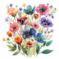 Watercolor painted spring floral bunch, vibrant and isolated --ar 1:1 Job ID: 8b5e12e2-c1f1-4379-93a1-f003cc437482