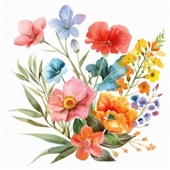 Spring floral arrangement in vivid watercolors, isolated on white --ar 1:1 Job ID: 565a501c-b39b-44a8-9b3b-927704db73c5