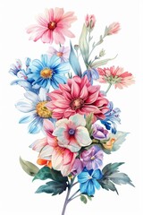 Intensely colored spring floral bunch in watercolor, isolated on white --ar 2:3 Job ID: 13310f24-6859-4447-9c73-ed228f6cb64c