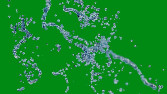 abstract fluid splash transparent blue color green screen background 3D rendering