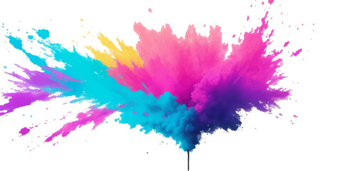 Multicolor powder explosion on White background. Colored cloud. Colorful dust explode. Paint Holi. colorful  rainbow Holi paint color powder explosion with bright colors isolated white background.