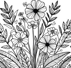 Simple flower coloring page line art black and white Flower logo design