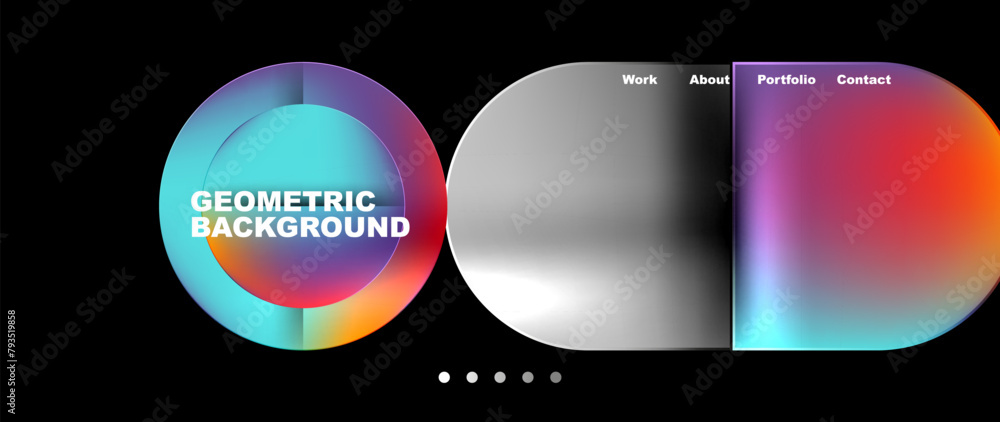 Poster a geometric background featuring colorful circles in magenta and electric blue on a black background