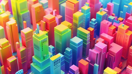 Rainbow 3d isometric city, vibrant background AI AI generated