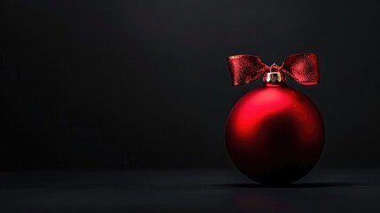Red Christmas Ball on the Black Background. Greeting Card with Space for Your Text