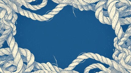 Sailing ropes and knots border, nautical summer sales banner, navy blue and white, classic maritime look