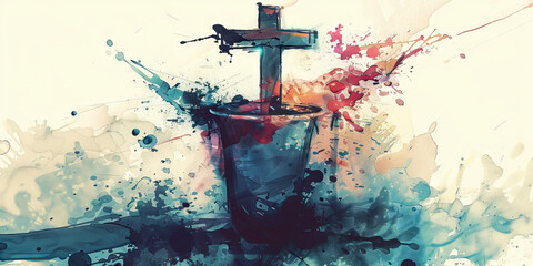 Grace: The Overflowing Cup and Cross - Picture an overflowing cup with a cross, symbolizing the overflowing grace of God through Jesus' sacrifice
