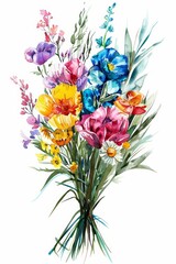 Intensely vibrant watercolor spring florals, isolated bouquet --ar 2:3 Job ID: 88463303-d3fc-4b85-8112-e5f2413ec192