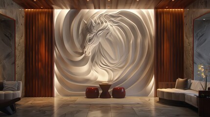 Wall paper, the installation is like a horse head wall lamp.