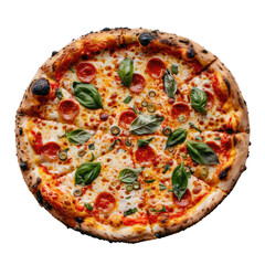 A pizza displayed against a transparent background