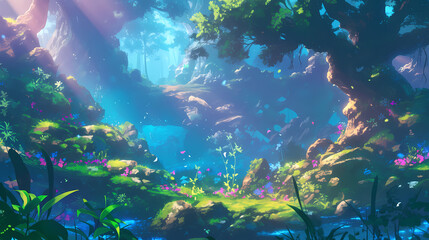 Fototapeta na wymiar fantasy forest in anime style