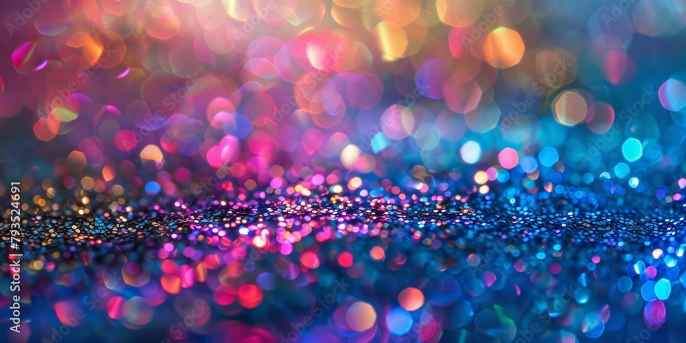 Poster vivid and colorful bokeh light pattern on a dark, abstract background.