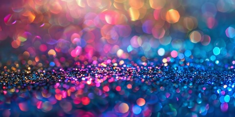 Vivid and colorful bokeh light pattern on a dark, abstract background.