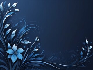 Fototapeta na wymiar Abstract flowers in line art style on solid blue color background, artistic floral composition, copy space